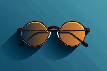 Stylish Round Sunglasses with Brown Lenses on Blue Background