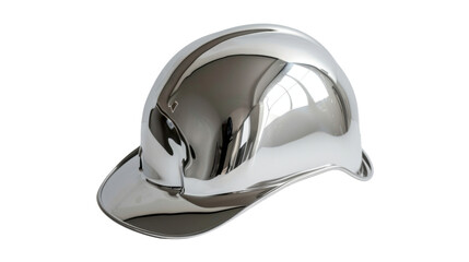 Obraz premium Chrome hard hat reflecting modern architecture on transparent background
