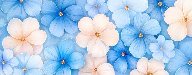 festive holiday backdrop A beautiful arrangement of delicate blue and white flowers creating a serene and calming background.