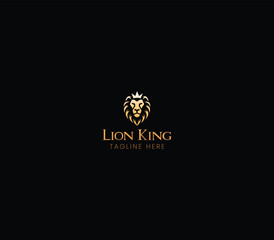 Luxury Lion King Logo Design - Crowned Lion Head Emblem, Majestic Animal Brand Design with Black Background. 