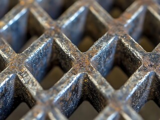 Rusty metal grid detail, close up, outdoor construction