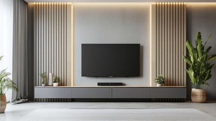 Minimalist Living Room with Wooden Wall Paneling