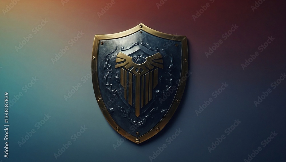 Poster modern shield symbolizing security, technology, and protection on a gradient background