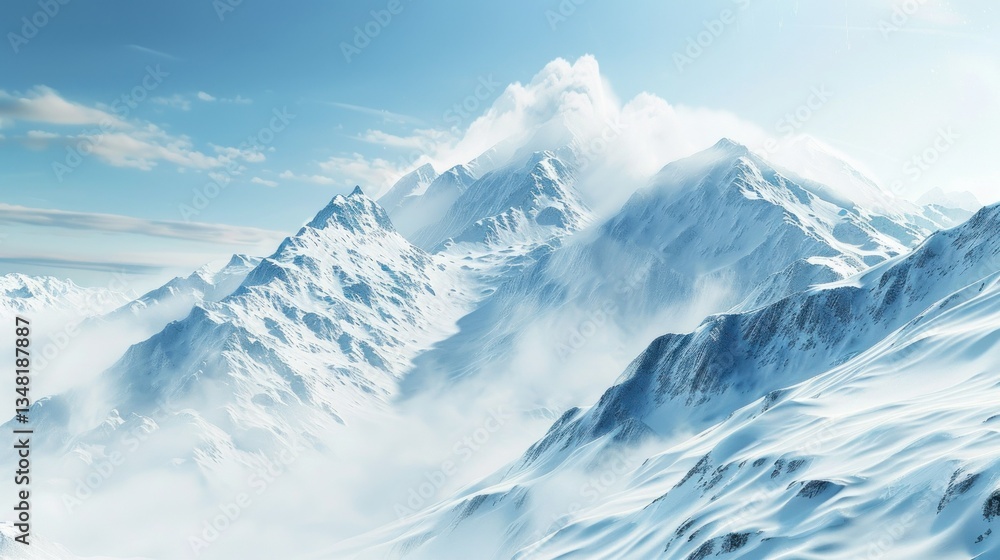 Aufkleber a digitally generated image of a mountain range covered in snow.