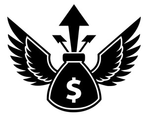 creative Money Bag with Wings  icon silhouette vector illustration isolated on white background
