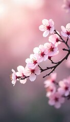 Obraz premium Generative AI Blossoming Beauty Pink Cherry Flowers Branch in Spring Season
