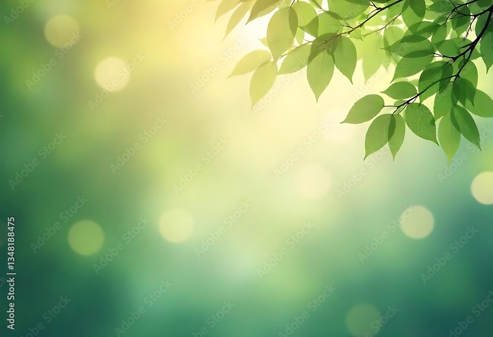 Poster generative ai fresh green leaves background with sunlight bokeh effect