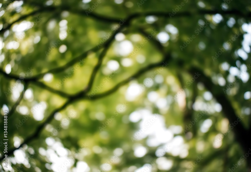 Aufkleber generative ai soft focus of tree canopy with green leaves and bokeh