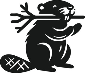 Beaver balancing a branch between its teeth vector