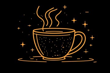 Warm Cup of Coffee with Steam and Sparkles in Dark Background
