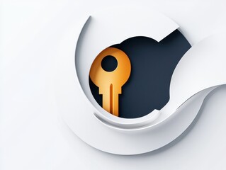 Abstract Gold Key in White Circular Hole