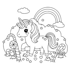 Unicorn drawing for coloring book