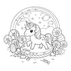 Unicorn drawing for coloring book
