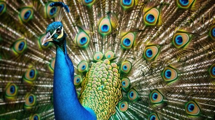 Obraz premium A majestic exotic animal like a peacock displaying its feathers.