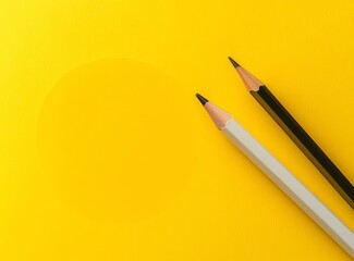 Two Pencils on Yellow Background Creating Minimalist Design Space