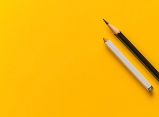 Two Pencils on Vibrant Yellow Background for Art or Education Projects