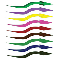 Obraz premium Multicolored wooden arrows without text, indicating different directions, on white background .set of colorful ribbons