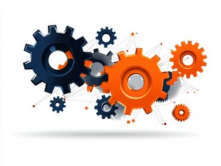 Abstract Orange and Blue Interlocking Gears Mechanism