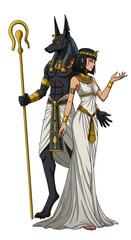 Pixel Art Depiction of Anubis and an Egyptian Goddess