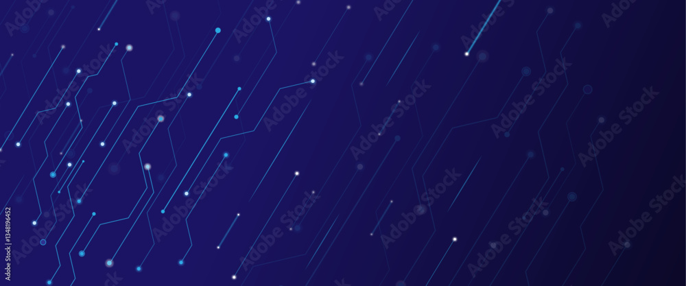 Poster vector dark blue technology background with crossed lines and dots.