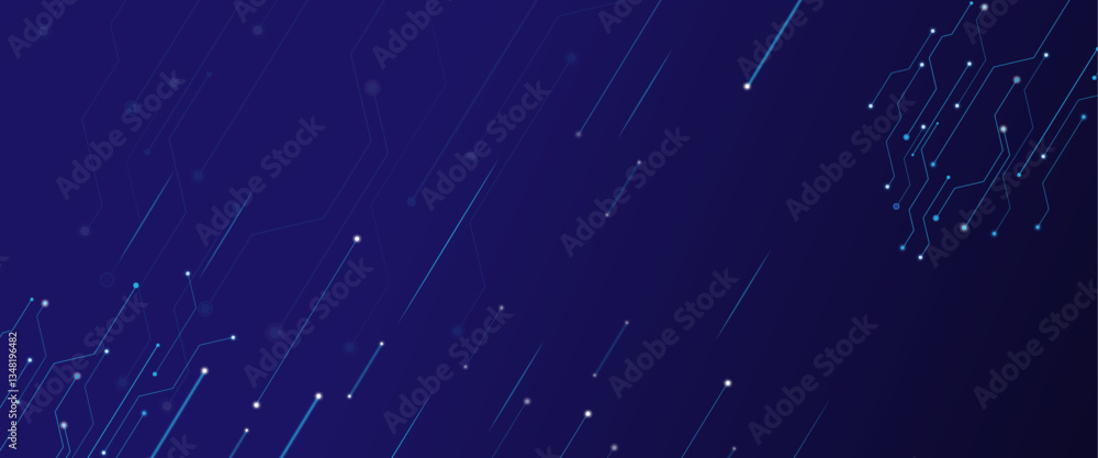 Poster vector dark blue technology background with crossed lines and dots.