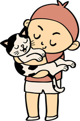 Child Holding a Cat with Affection