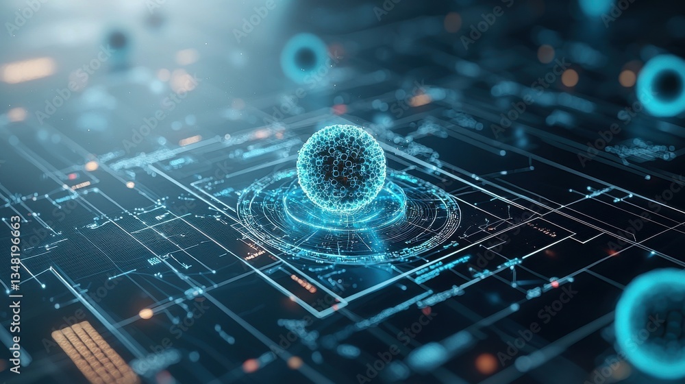 Poster a visually striking and futuristic depiction of digital technology scientific innovation and the int