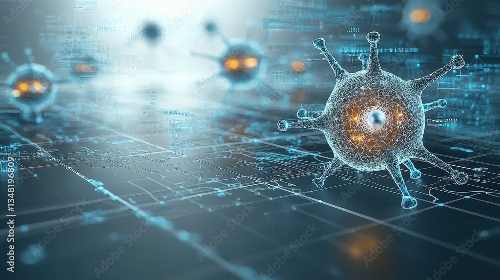 Poster close up microscopic view of a complex biological cell structure with intricate details and scientif