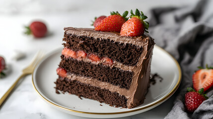 A slice of strawberry chocolate cake