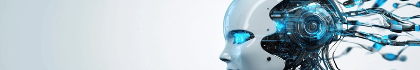 Obraz premium Abstract Robot Profile with Blue Data Stream