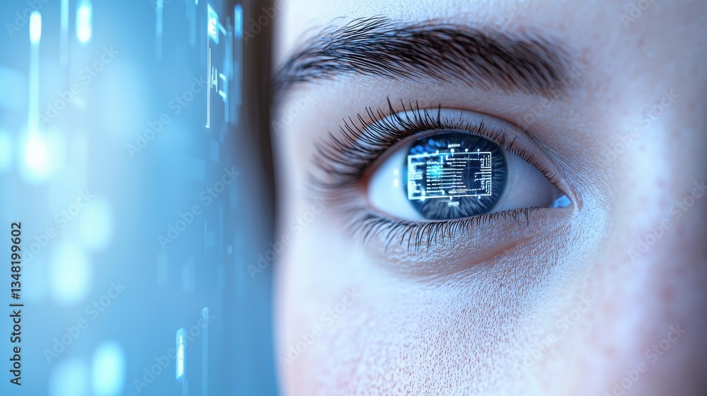 Poster ai healthcare cybersecurity concept. close-up of an eye with digital elements reflecting in the iris