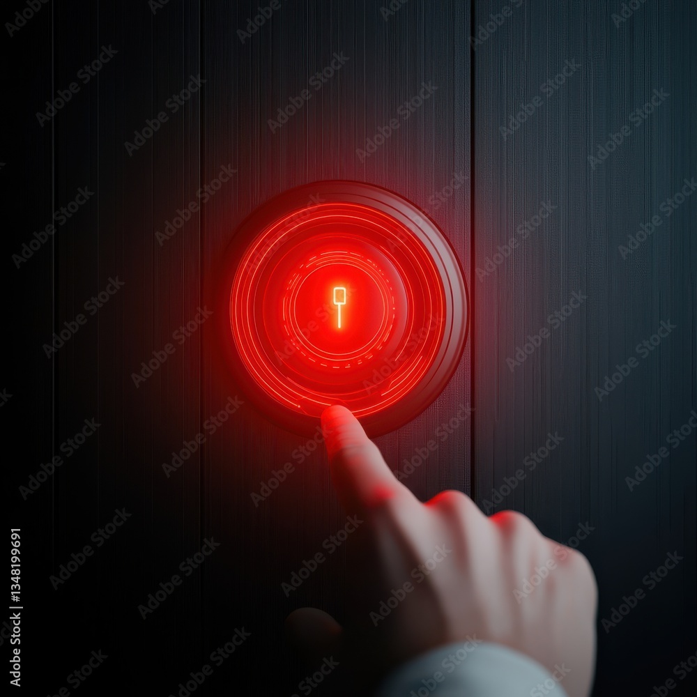 Poster ai healthcare cybersecurity concept. touching a futuristic red button on a sleek surface.