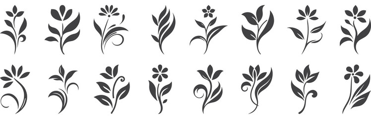 Elegant Floral Silhouette Set Minimalist Botanical Vector Designs.