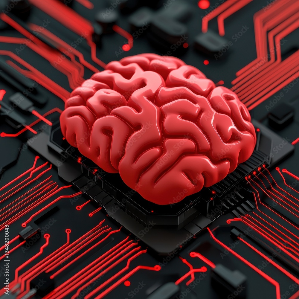 Poster ai healthcare cybersecurity concept. cognitive technology concept with a brain on a circuit board.