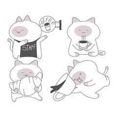 Cartoon Cat Engaged in Café and Coffee Activities