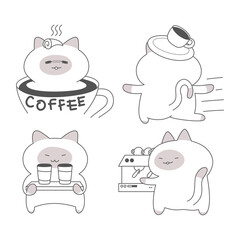 Cartoon Cat Engaged in Café and Coffee Activities