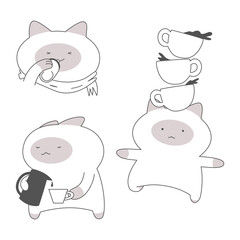 Cartoon Cat Engaged in Café and Coffee Activities