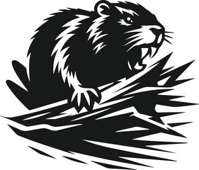 Beaver cutting through a tree with sharp teeth vector