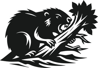 Beaver cutting through a tree with sharp teeth vector