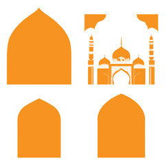 Vector illustration of an Islamic mosque with architectural landmarks and religious symbols