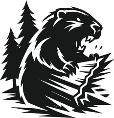 Beaver cutting through a tree with sharp teeth vector