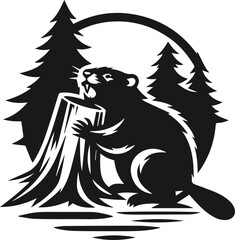 Beaver cutting through a tree with sharp teeth vector