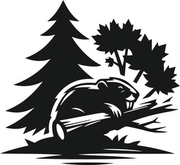 Beaver cutting through a tree with sharp teeth vector