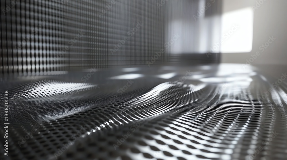 Poster abstract metal perforated surface with wave pattern and light reflections