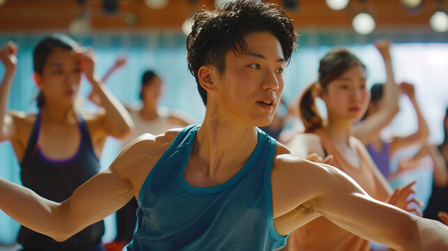 Man doing Zumba in gym class