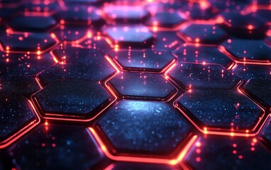 Fototapeta premium Abstract glowing hexagon pattern background with dynamic generative AI effects, digital light trails, and futuristic design