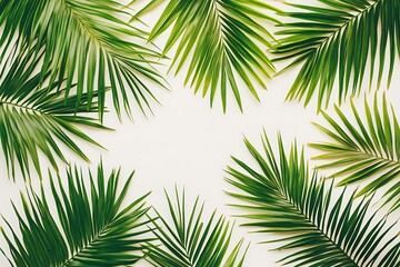 Fototapeta premium Tropical palm leaves border on white background for summer design