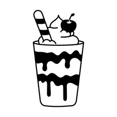 A hand drawn illustration showing sundae dessert 

