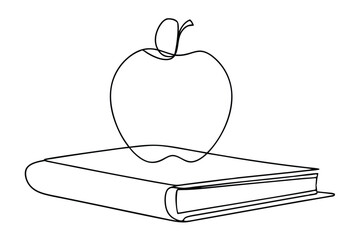 Singleline drawing Apple on book, education, knowledge, learning