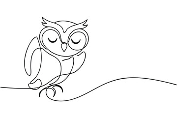Serene Owl OneLine Drawing Minimalist Bird Art Illustration